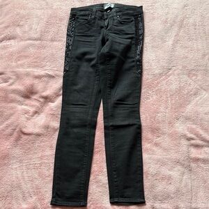 PAIGE Verdugo Black Women's Jeans with embellished Textured Sides